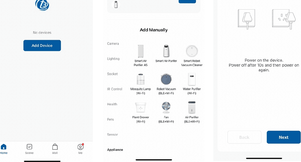 Add the Smart Air Purifier in the app