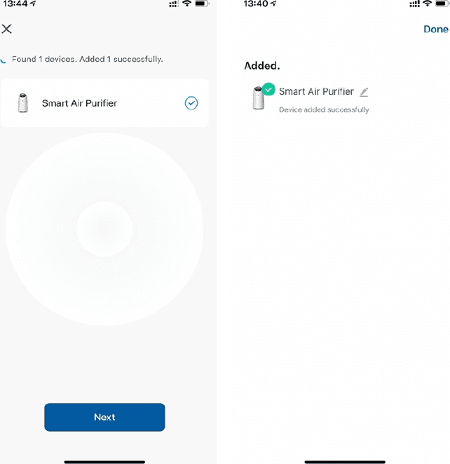 Smart Air Purifier added to the device list