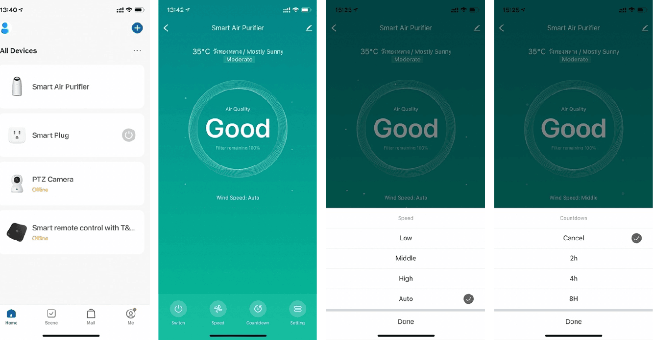 Controlling the Smart Air Purifier in the app